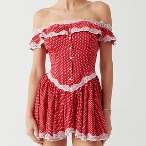NWT Frankie’s Bikinis Charli Mini Dress Scarlet Dot Small